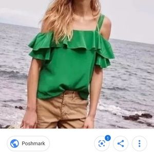J. Crew Tops - J. Crew cold shoulder ruffle 100% silk top J. Crew Tops - J. Crew cold shoulder ruffle 100% silk top